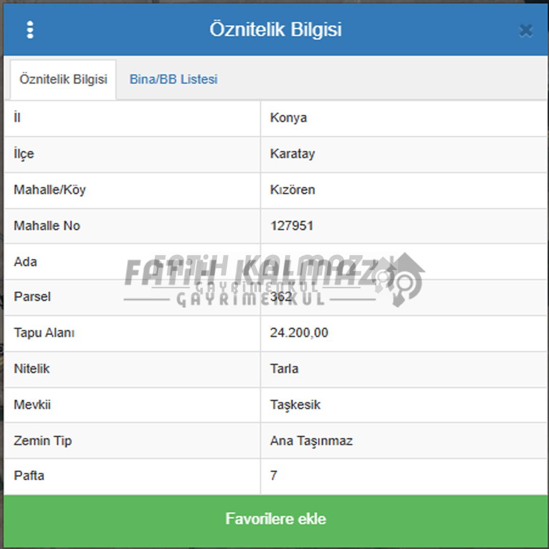 Karatay Kızören'de Satılık Tarla - Müstakil Tapu - 24.200 M2