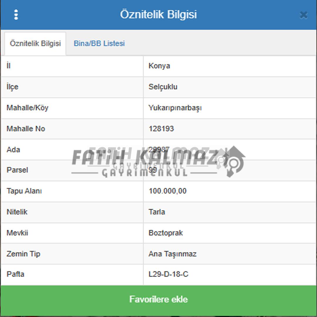 Selçuklu Yukarıpınarbaşı'nda Satılık Tarla - Hisseli - 1.010 M2