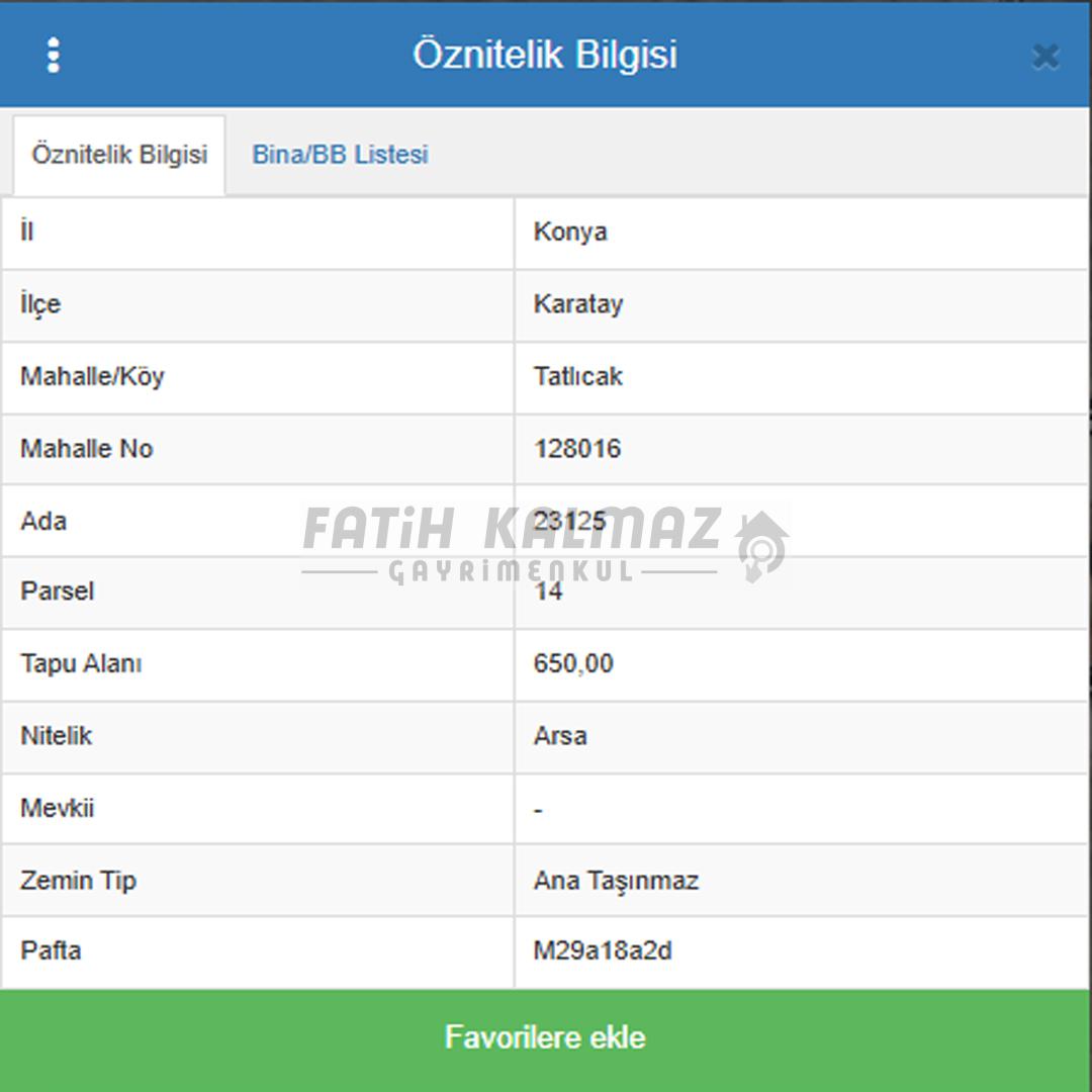 Karatay Başak'da Satılık Arsa - Müstakil - 650 M2